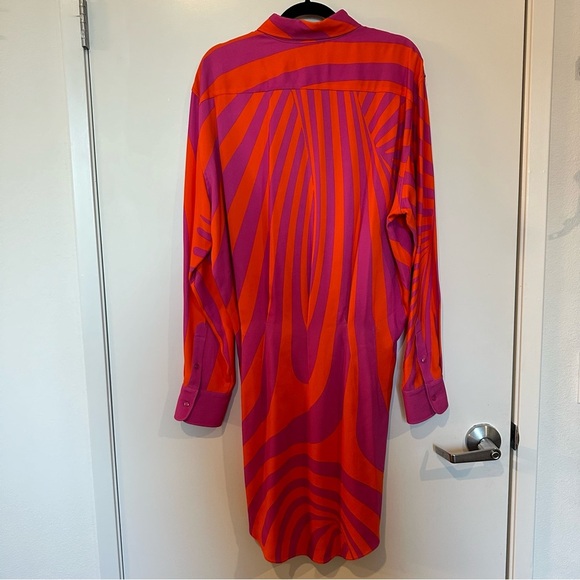 NWT BRANDON MAXWELL The Nouveau Mini Shirt Dress Fuchsia & Orange Swirl size 14 - Picture 7 of 12